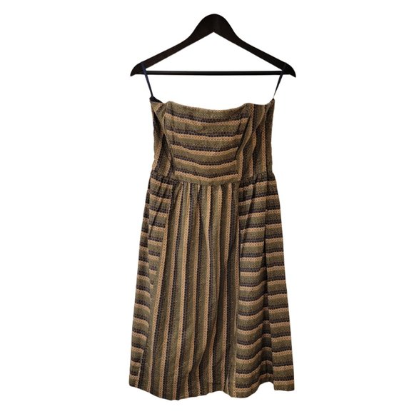 Anthropologie Maple Chloroform Strapless Dress Size 10 Green Blue Tan Boho Chic - Picture 2 of 6